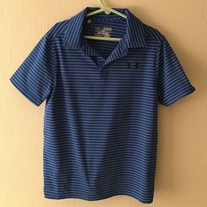 Under Armour Boys Small Blue Stripe Golf Shirt